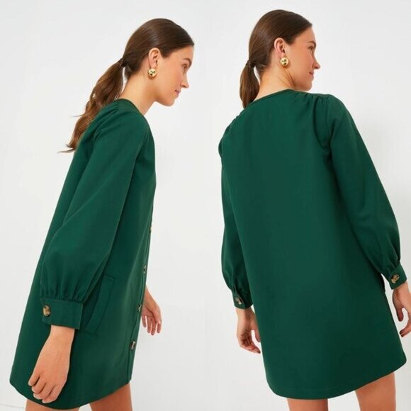 Tuckernuck NEW Dark Green Blake Long Sleeve Relaxed Fit Mini Dress Size S - Picture 2 of 11